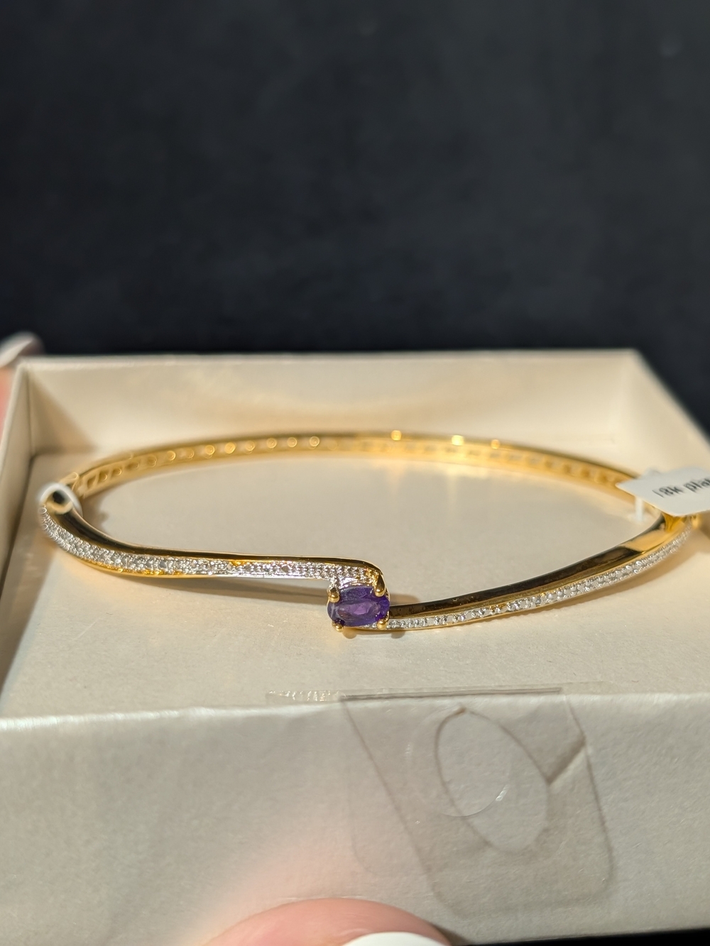 Gold-Tone Bracelet with Purple Gem and Pavé Accent